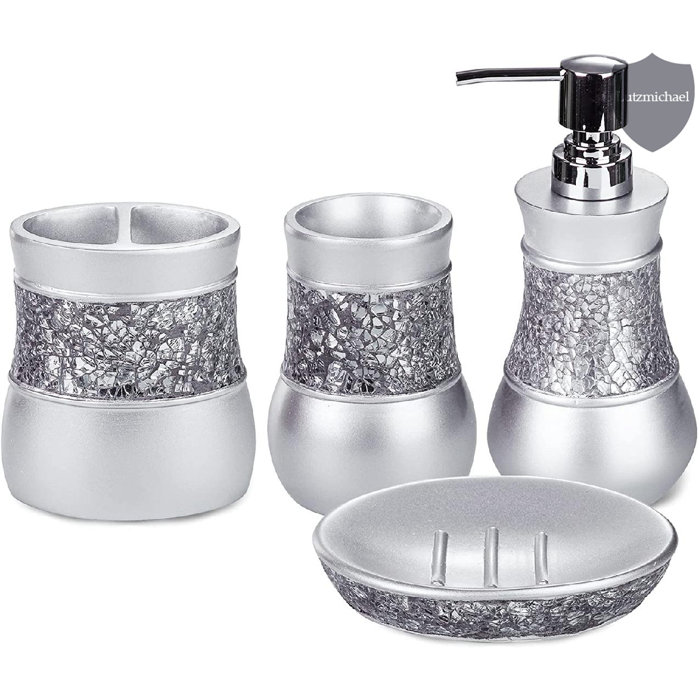 Mercer41 Bathroom Countertop Accessory Set, Resin Restroom Accessories Decor Set With Bling